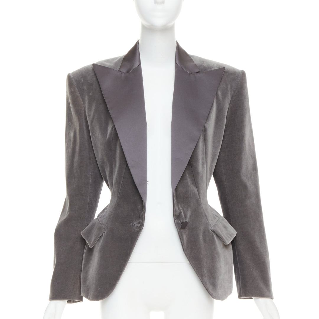 ALEXANDRE VAUTHIER COUTURE SS2022 Runway grey velvet wasp waist Power tux jacket