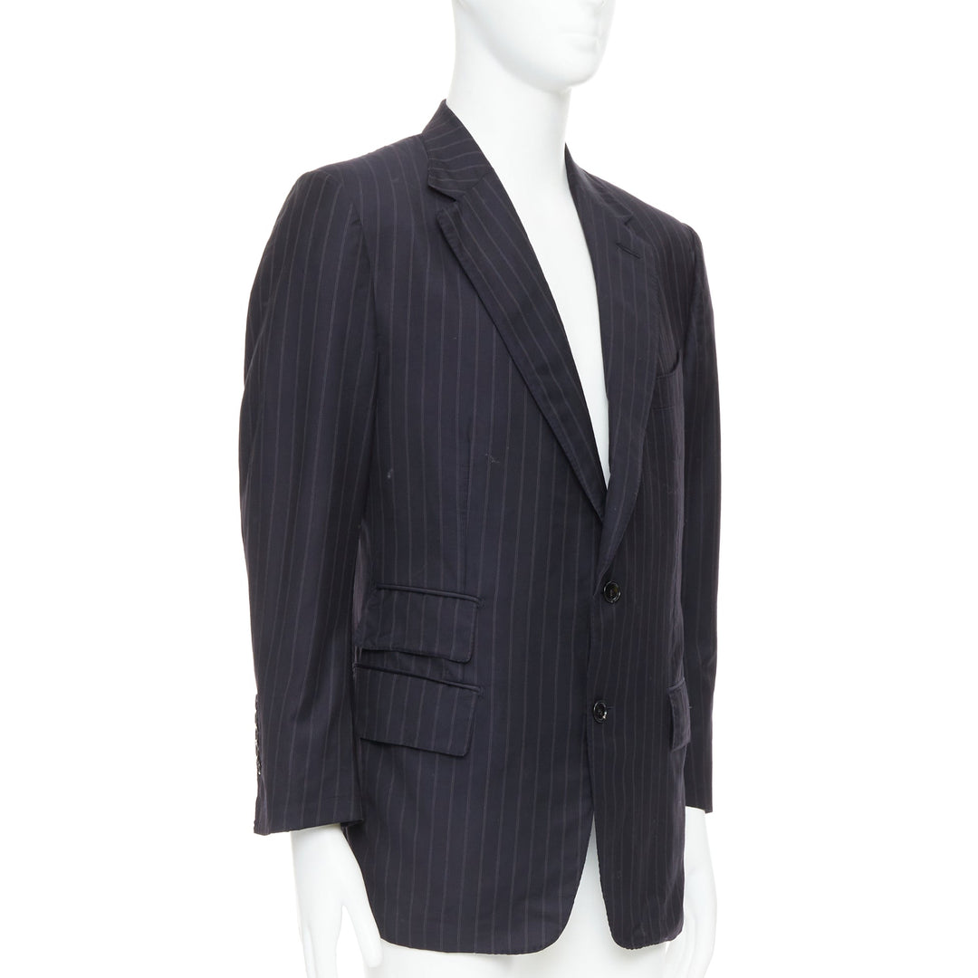 TOM FORD Windsor black wool silk pinstripe flap pocket blazer IT50 L