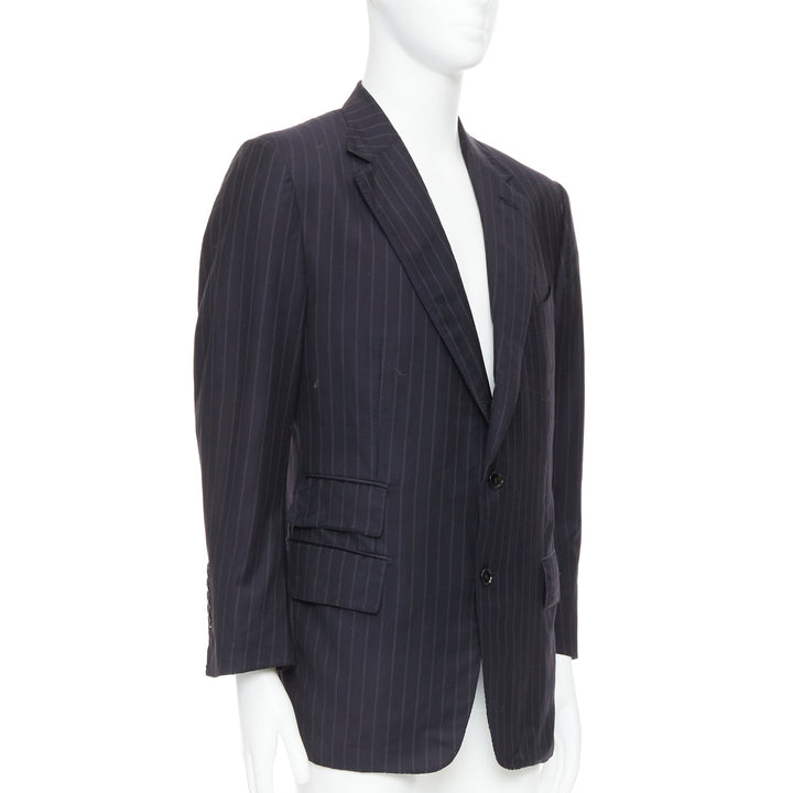 TOM FORD Windsor black wool silk pinstripe flap pocket blazer IT50 L