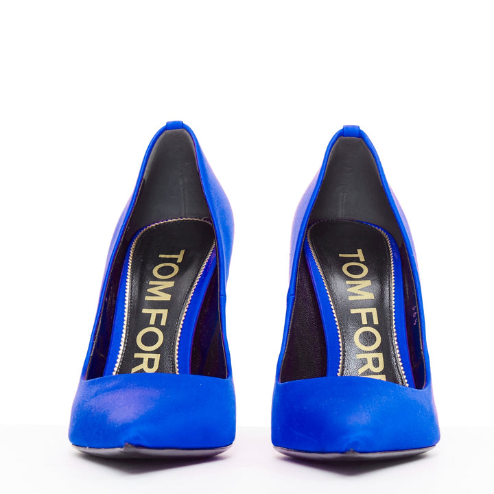 TOM FORD cobalt blue satin pointy front stiletto heeled pumps EU36.5