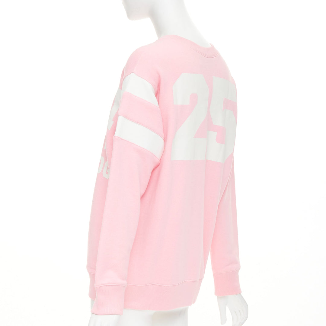 GUCCI 2021 Eschatology pink white logo varsity stripe crewneck sweatshirt XXS