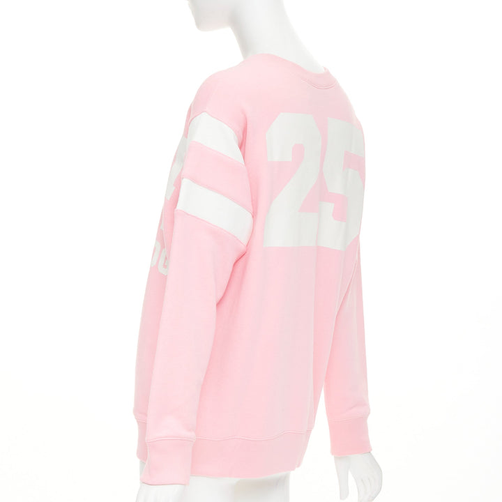 GUCCI 2021 Eschatology pink white logo varsity stripe crewneck sweatshirt XXS