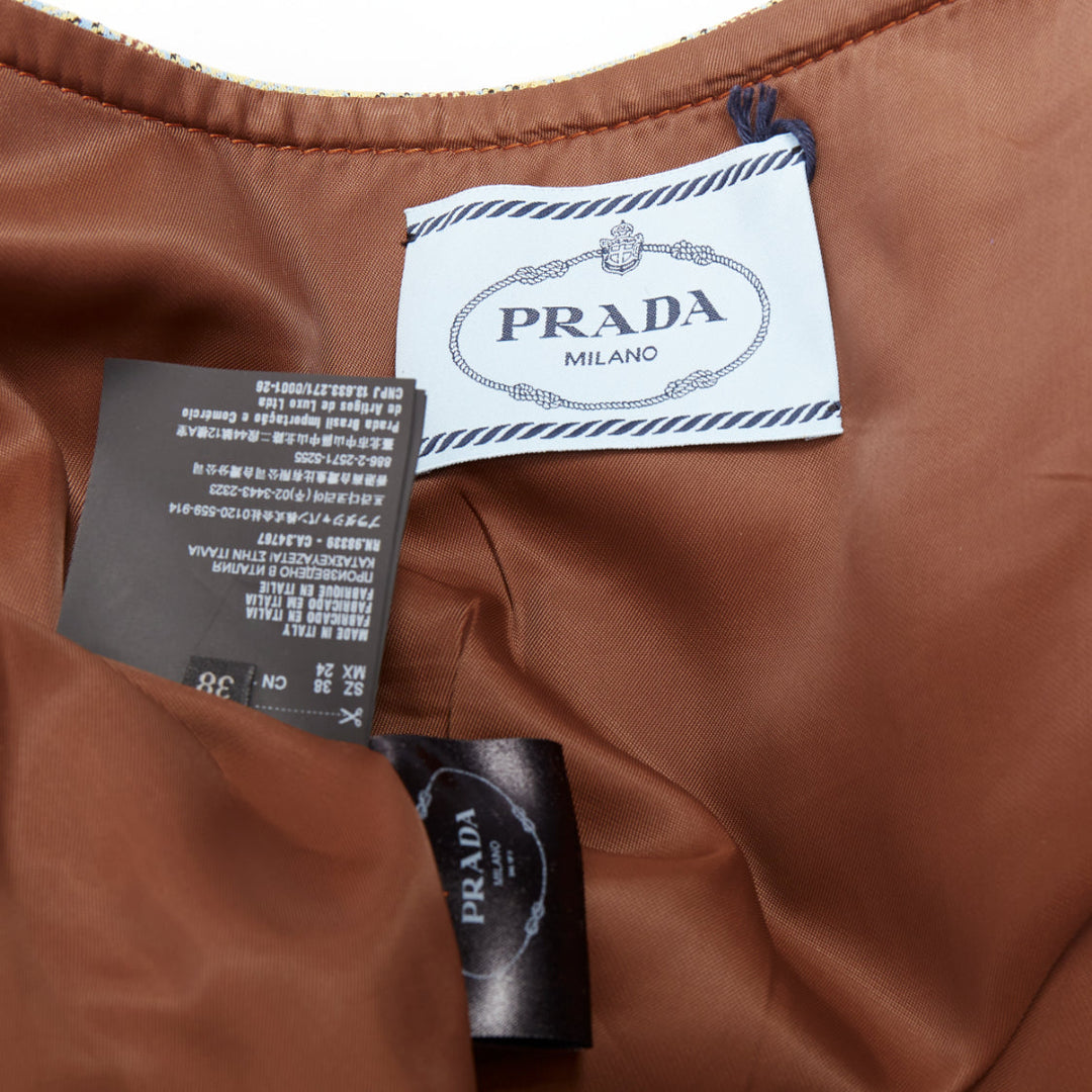 PRADA 2017 Runway blue green check patch drape collar jacket IT38 XS