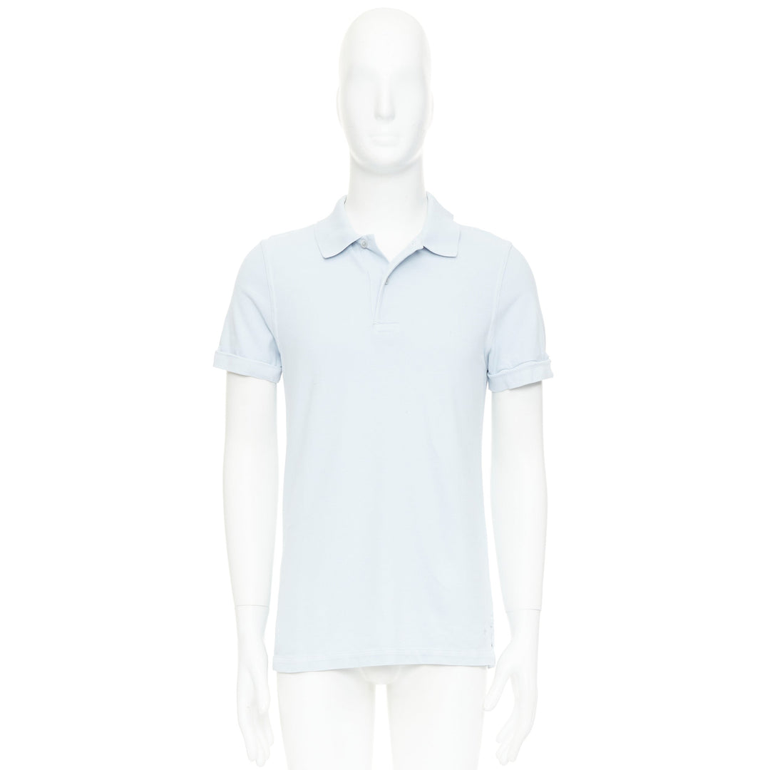 TOM FORD light blue cotton TF logo hem pique polo shirt IT48 M
