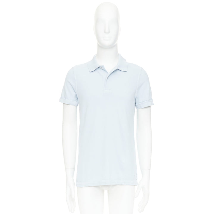 TOM FORD light blue cotton TF logo hem pique polo shirt IT48 M