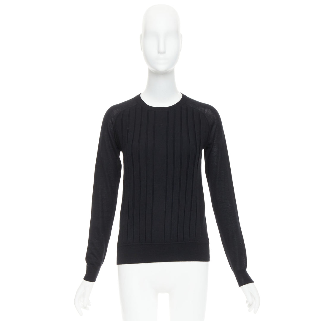HERMES 100% cashmere black accordion pleated front raglan sweater FR34 XS