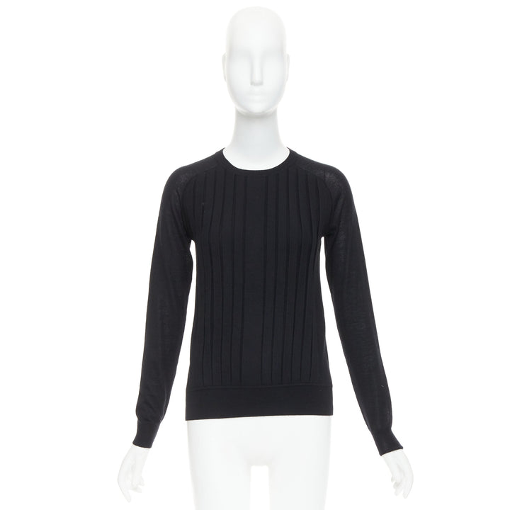 HERMES 100% cashmere black accordion pleated front raglan sweater FR34 XS