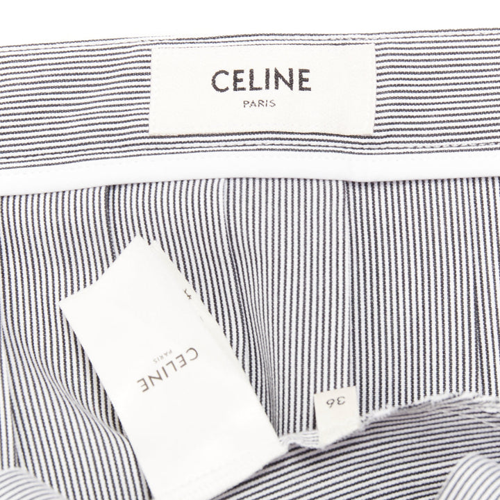 CELINE black white cotton striped box pleated high waist midi skirt FR36 S