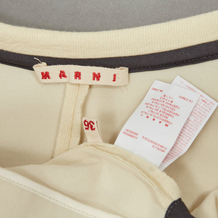 MARNI cream cotton leather zip pull cropped bomber jacket IT36 XXS