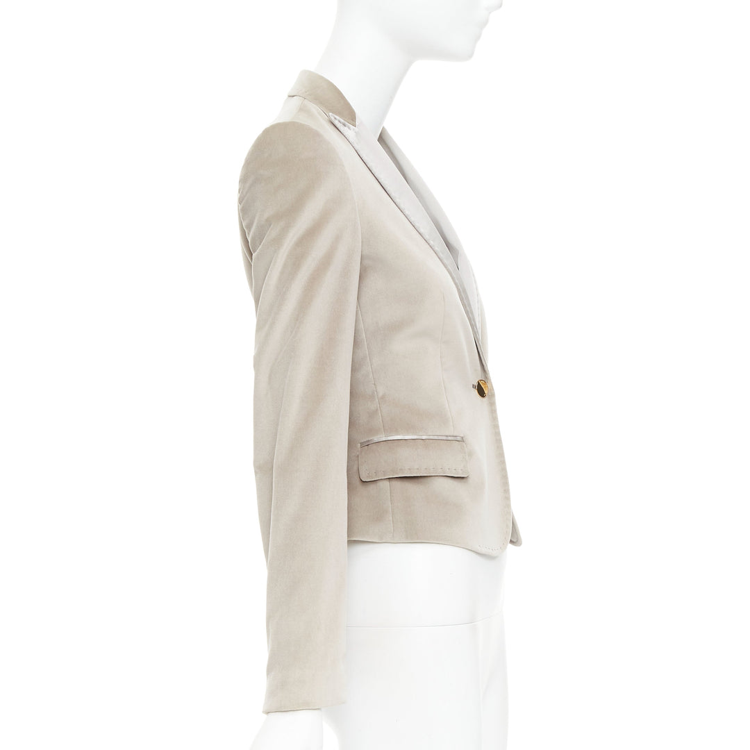 DOLCE GABBANA beige velvet satin peak lapel cropped tux blazer IT36 XXS