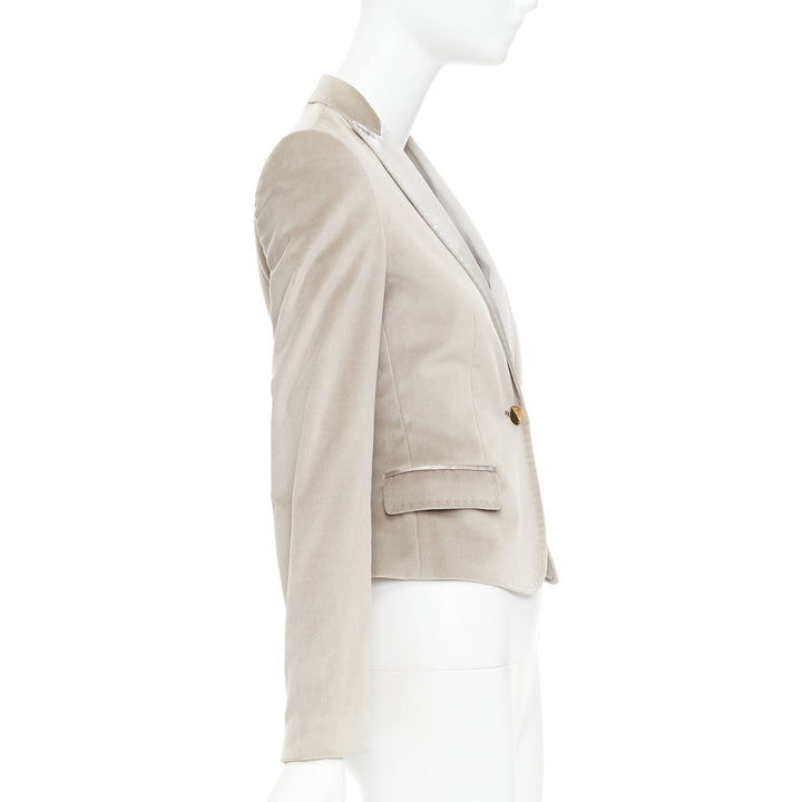 DOLCE GABBANA beige velvet satin peak lapel cropped tux blazer IT36 XXS