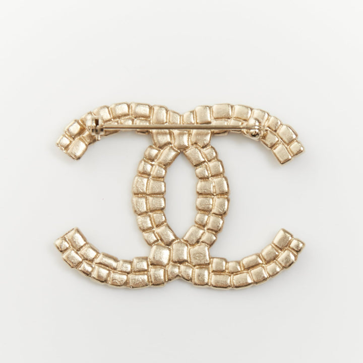 CHANEL 09C enamel mosaic multicolor pebble interlocking CC pin brooch