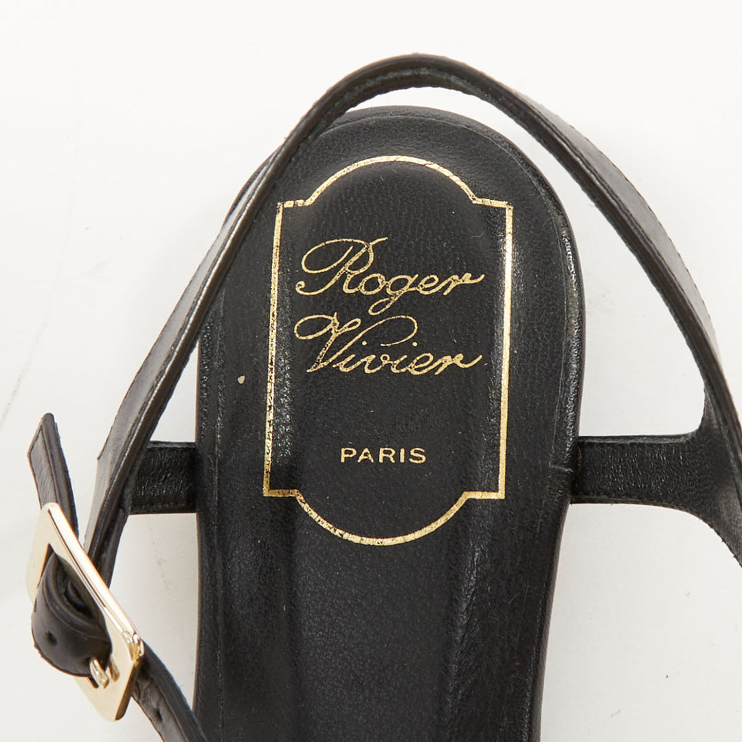 ROGER VIVIER Bikiviv black leather gold buckle tstrap comfort thong sandals EU37