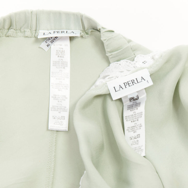 LA PERLA Maison pale green lace silk blend pajama camisole shorts set FR38 M