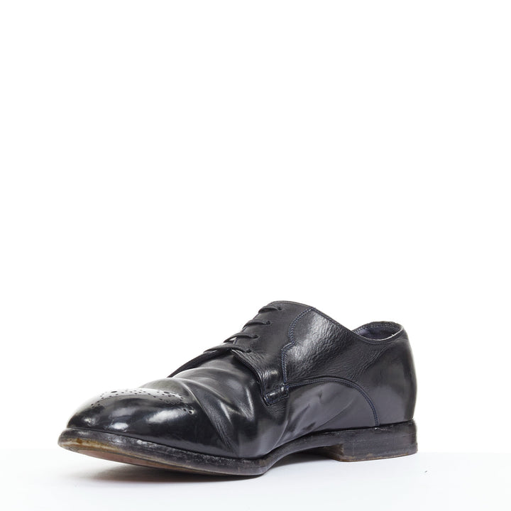 DOLCE GABBANA black hard leather perforated toe brogue loafers UK7 EU41