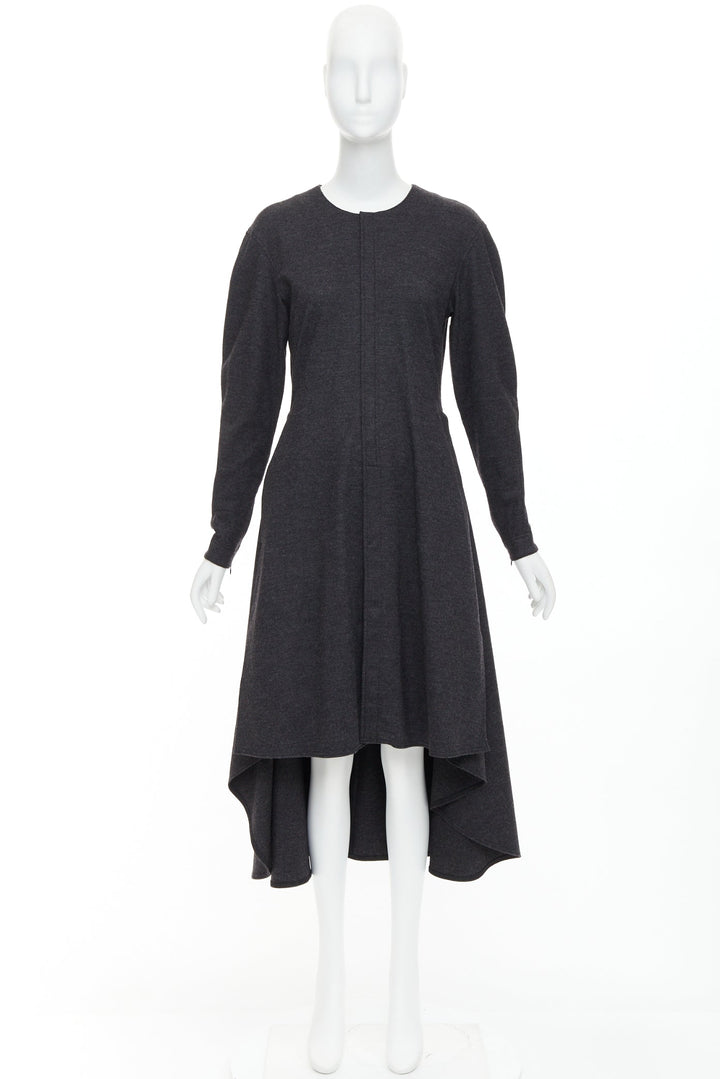 OLD CELINE 2017 Phoebe Philo dark grey wool blend hi low hem dress FR36 S