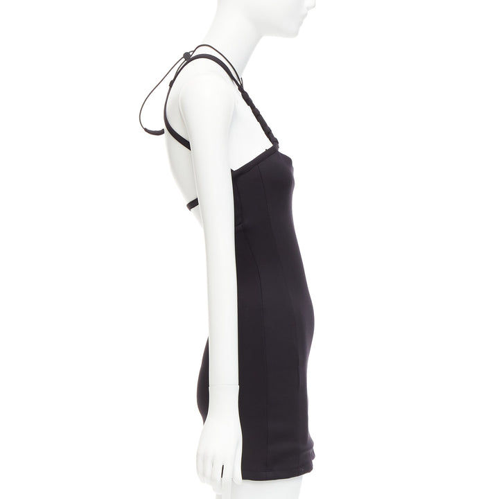 MONSE black jersey white logo back sportif bungee strap halter mini dress XS