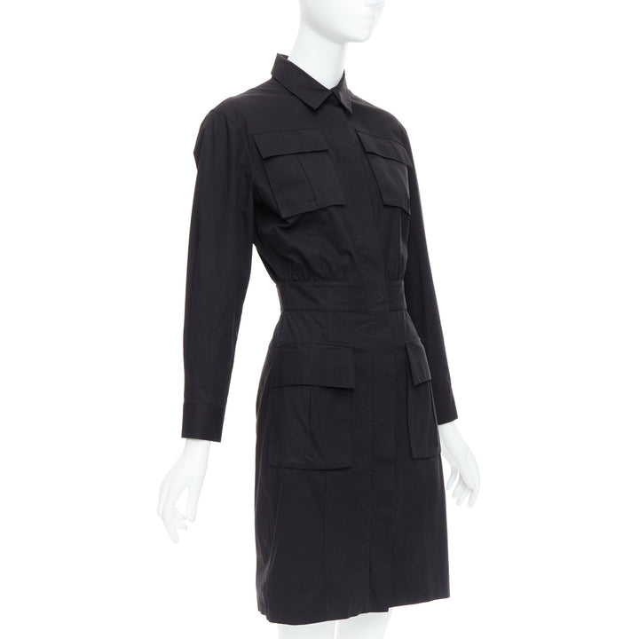 BOTTEGA VENETA black cotton safari utility pocket button up dress IT38 XS