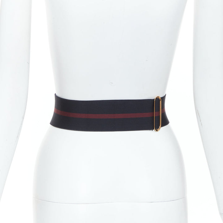 GUCCI 2008 Runway Hysteria Crest maroon black web canvas elastic belt 90cm