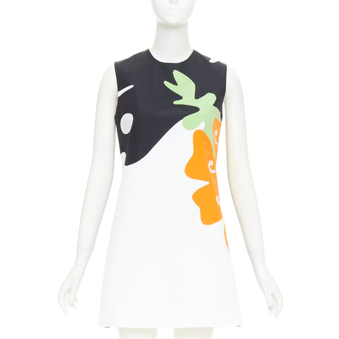VVB VICTORIA BECKHAM orange green black white viscose blend silk dress UK8 S