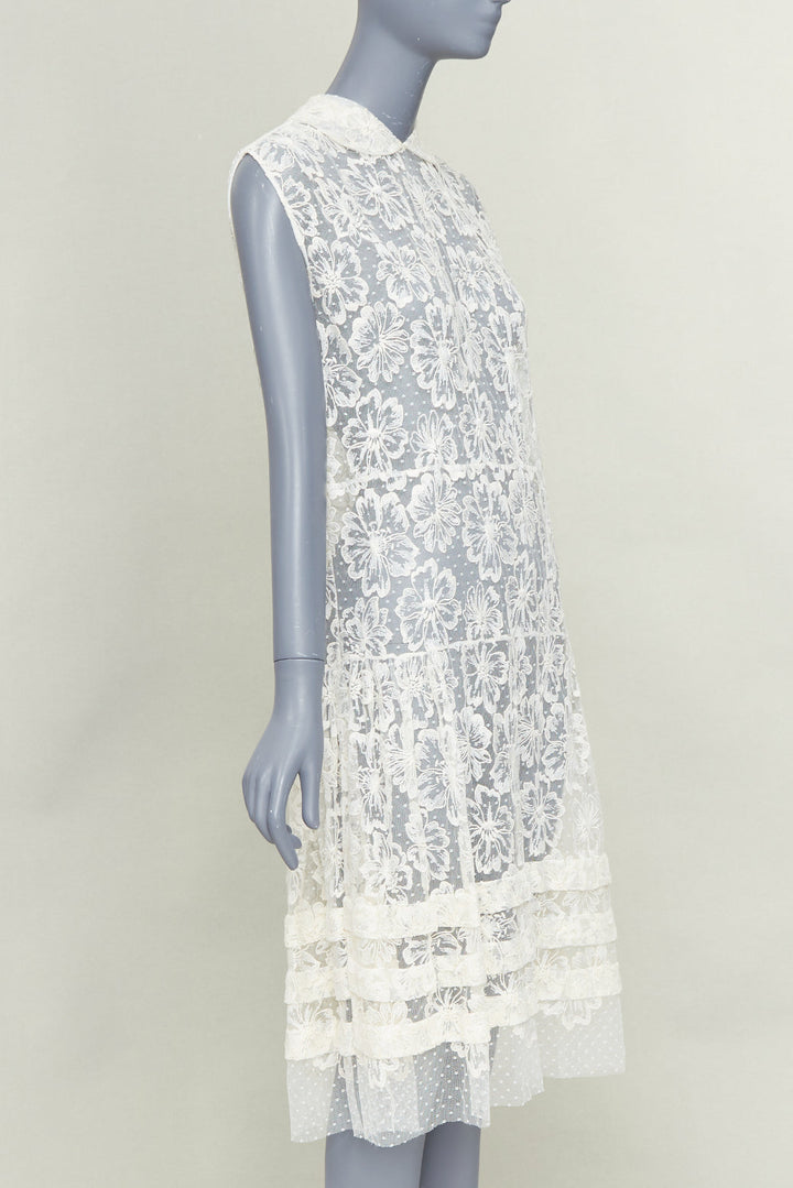 MIU MIU Vintage cream white floral lace polka dot mesh sheer midi dress IT40 S