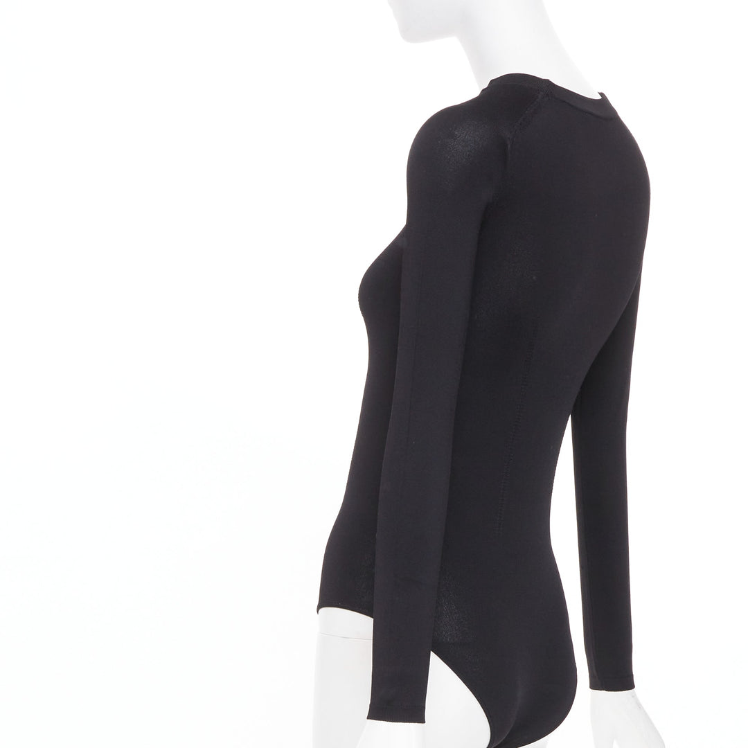 CHRISTIAN DIOR black compression knit technical long sleeve bodysuit FR34 XS