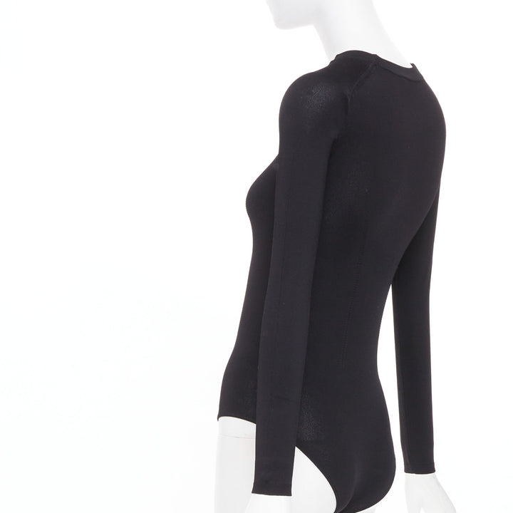 CHRISTIAN DIOR black compression knit technical long sleeve bodysuit FR34 XS