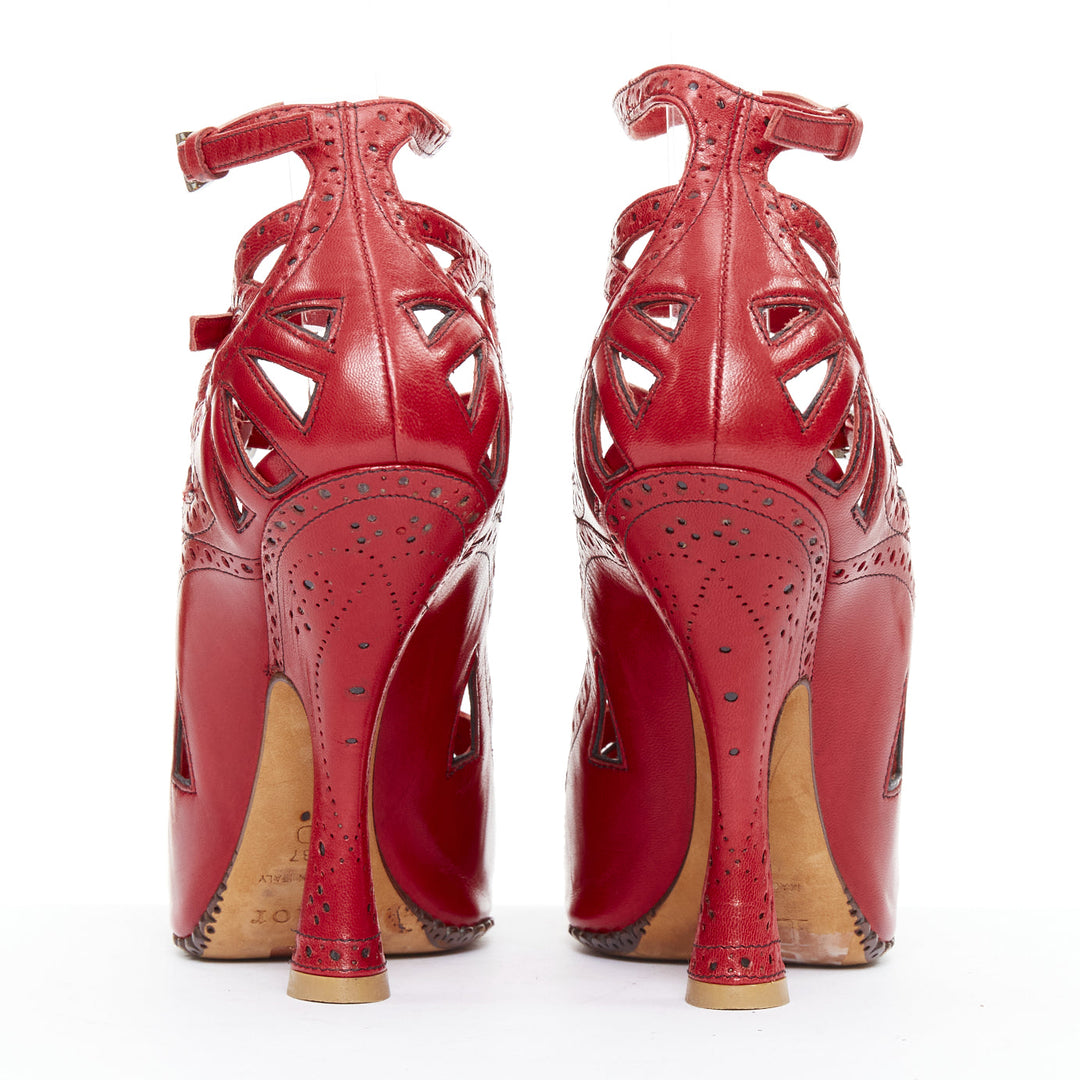 CHRISTIAN DIOR John Galliano Vintage red caged T-strap pump heels EU37