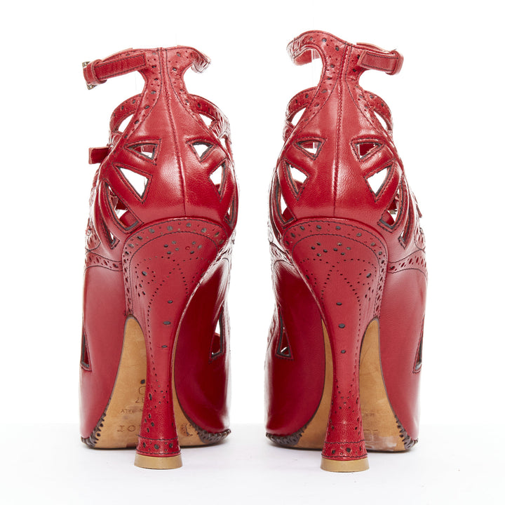 CHRISTIAN DIOR John Galliano Vintage red caged T-strap pump heels EU37