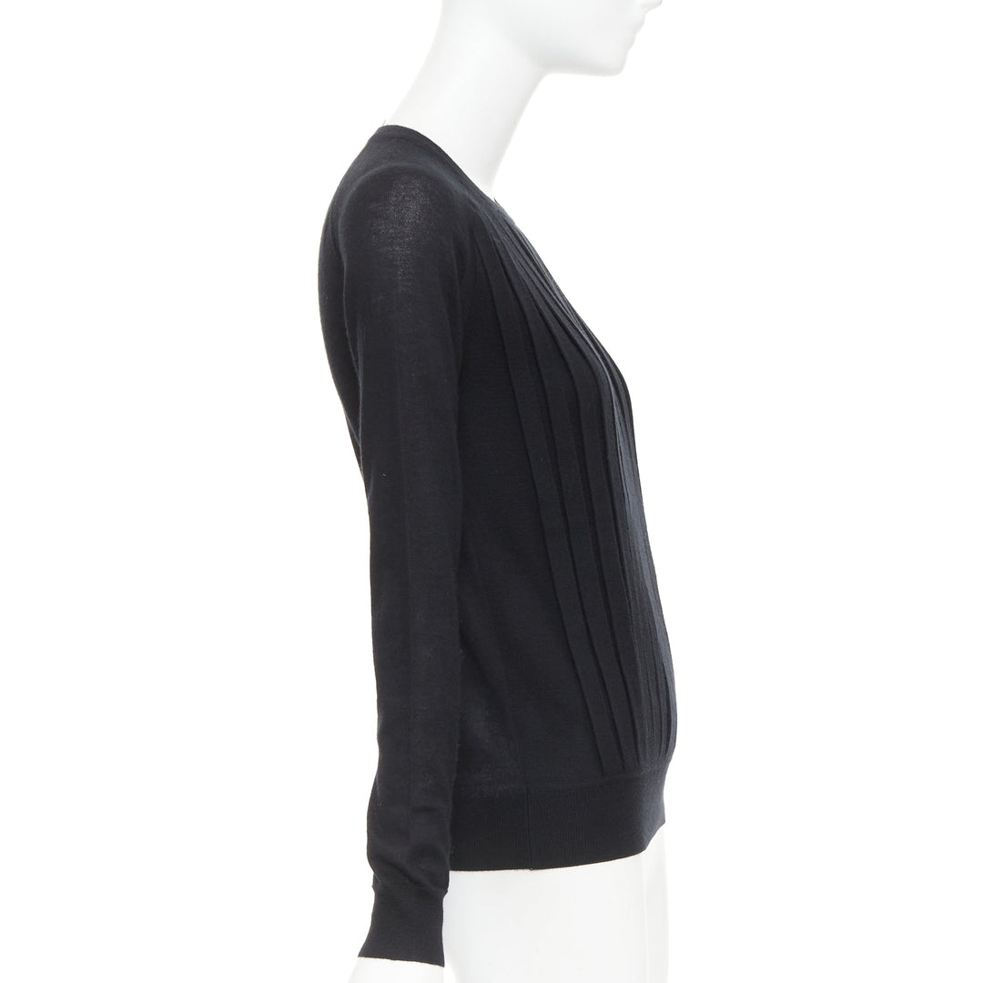HERMES 100% cashmere black accordion pleated front raglan sweater FR34 XS
