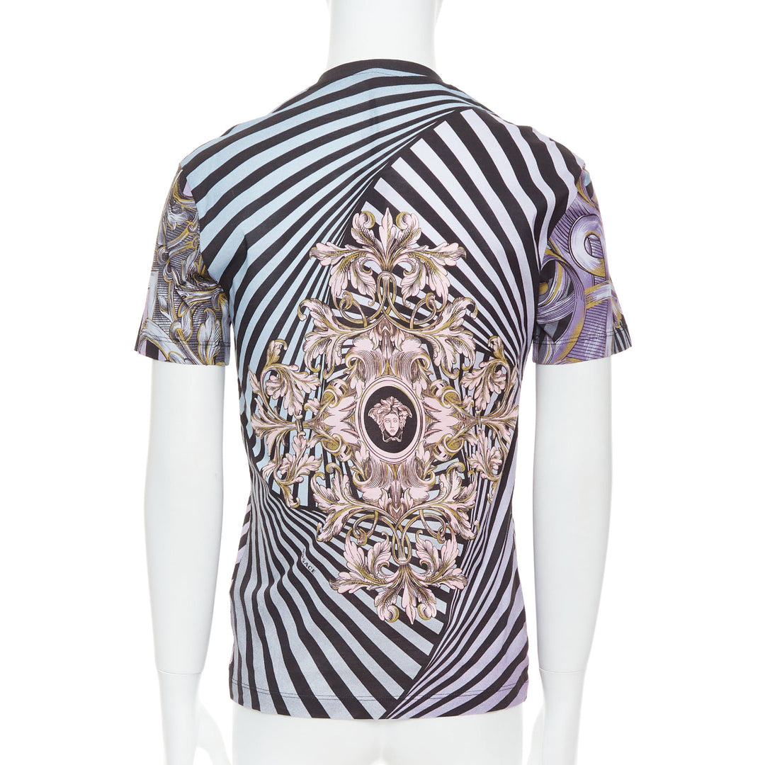 VERSACE purple pink baroque medusa swirl print cotton crew tshirt XS