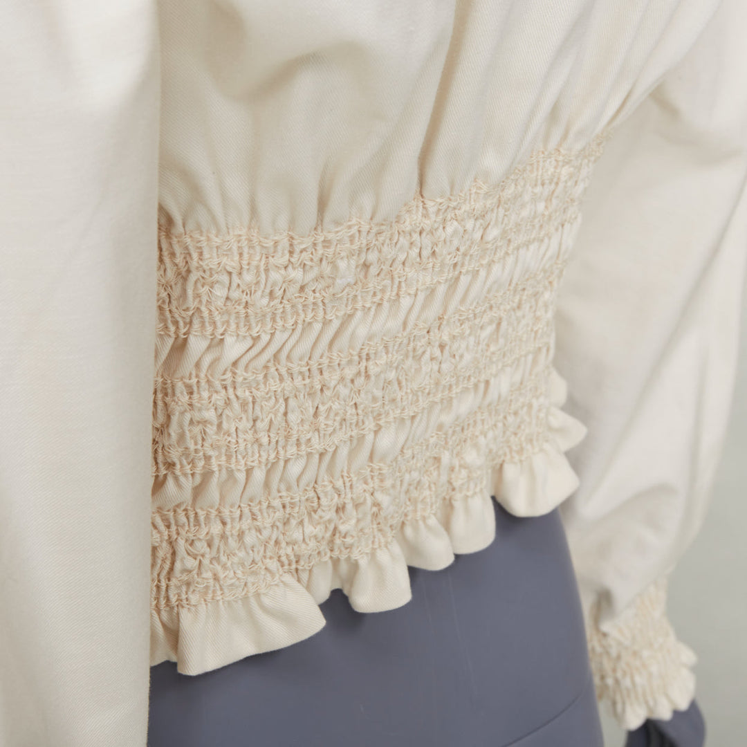 HERMES 2010 Crude Cell  ivory heavy cotton smocked waist crop overshirt FR38 M
