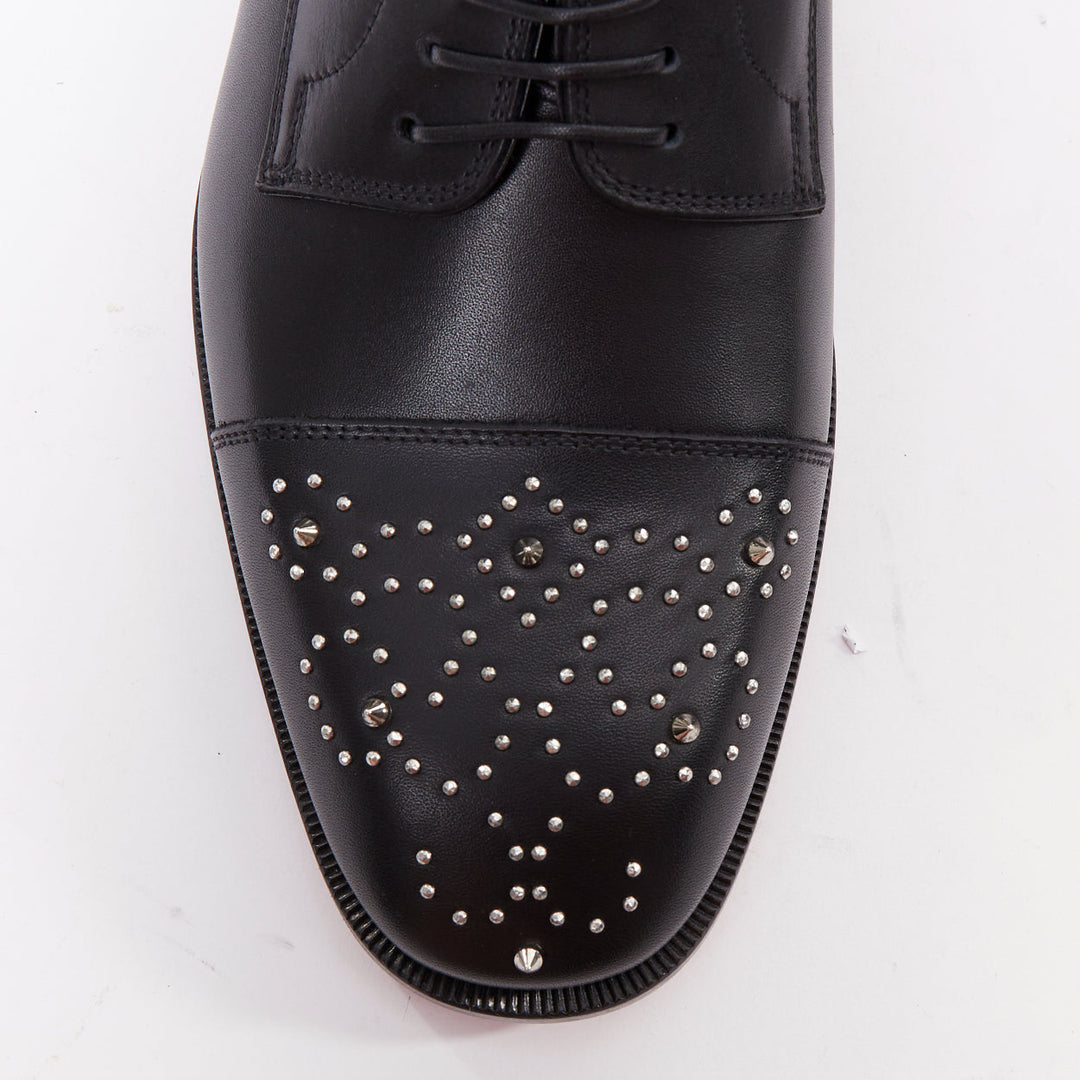 CHRISTIAN LOUBOUTIN Maltese black silver stud toe lace derby brogue EU42.5