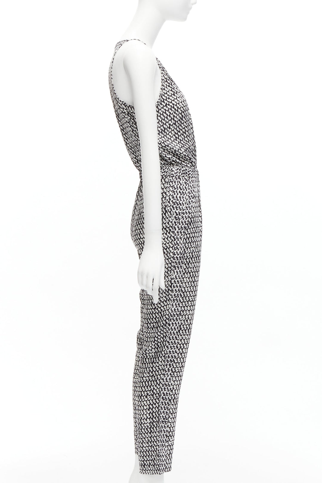 DIANE VON FURSTENBERG black white abstract print silk wrap top jumpsuit US0 XS