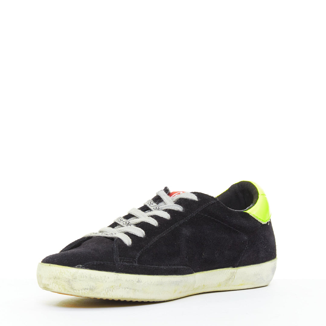 GOLDEN GOOSE GGDB SStar black neon green suede distressed sneakers EU37
