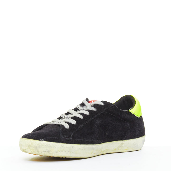 GOLDEN GOOSE GGDB SStar black neon green suede distressed sneakers EU37