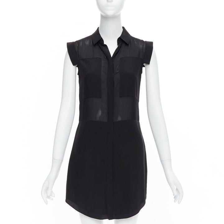 T ALEXANDER WANG black sheer silk blend panelled cap sleeve button dress XS