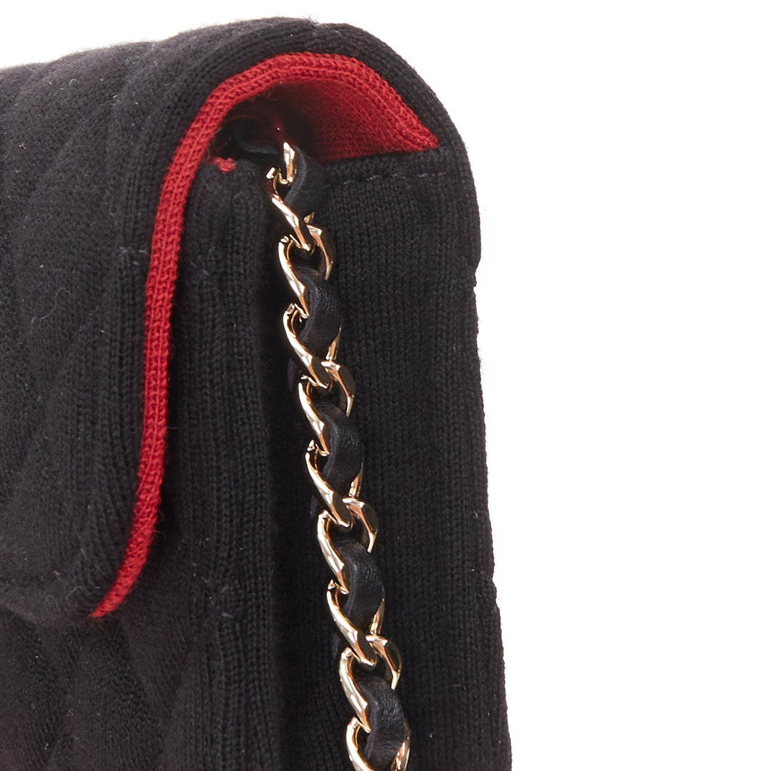 CHANEL 23C VIP Limited black quilted jersey gold CC chain mini crossbody bag