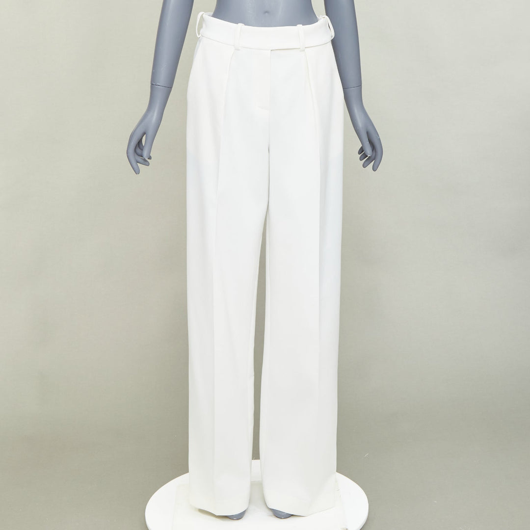 ALEXANDRE VAUTHIER white satin trim pleated front wide pants FR36 S