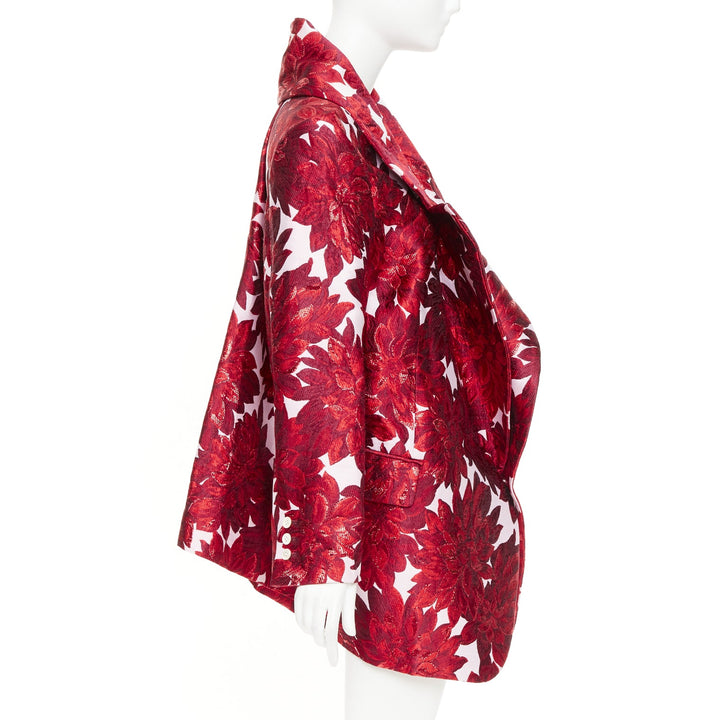 COMME DES GARCONS 2020 inside out red floral brocade trapeze wide lapels coat XS