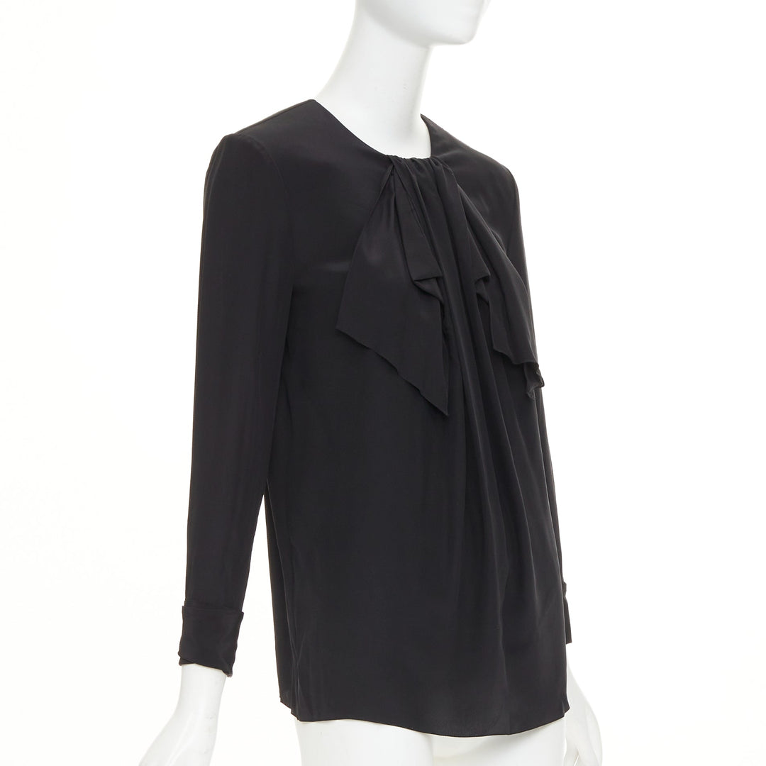 SAINT LAURENT 2012 pussy bow ribbon collar padded shoulder silk blouse FR36 S