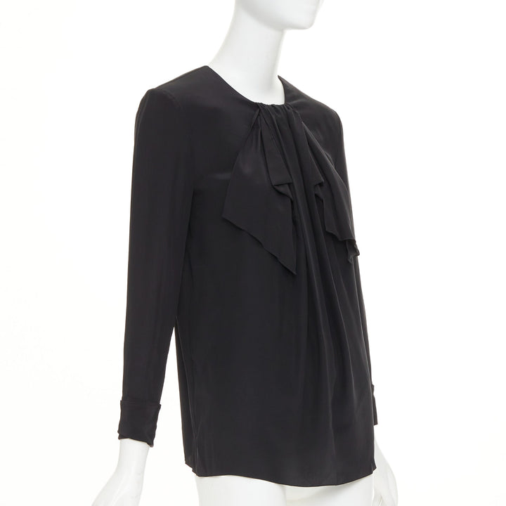 SAINT LAURENT 2012 pussy bow ribbon collar padded shoulder silk blouse FR36 S