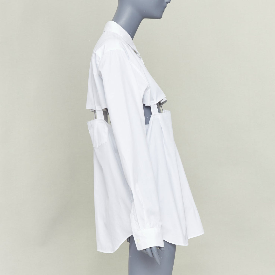 COMME DES GARCONS BLACK 2023 white cotton raw edge cut out long sleeve shirt L