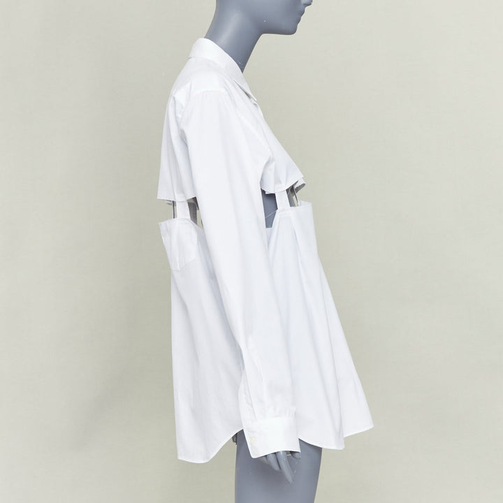 COMME DES GARCONS BLACK 2023 white cotton raw edge cut out long sleeve shirt L