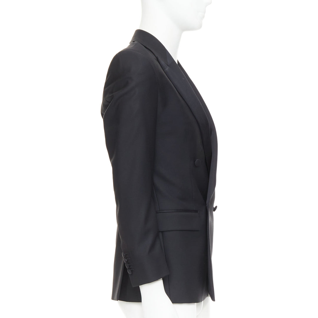 HAYWARD black wool mohair peak lapel double breasted tuxedo suit Sz36 XS