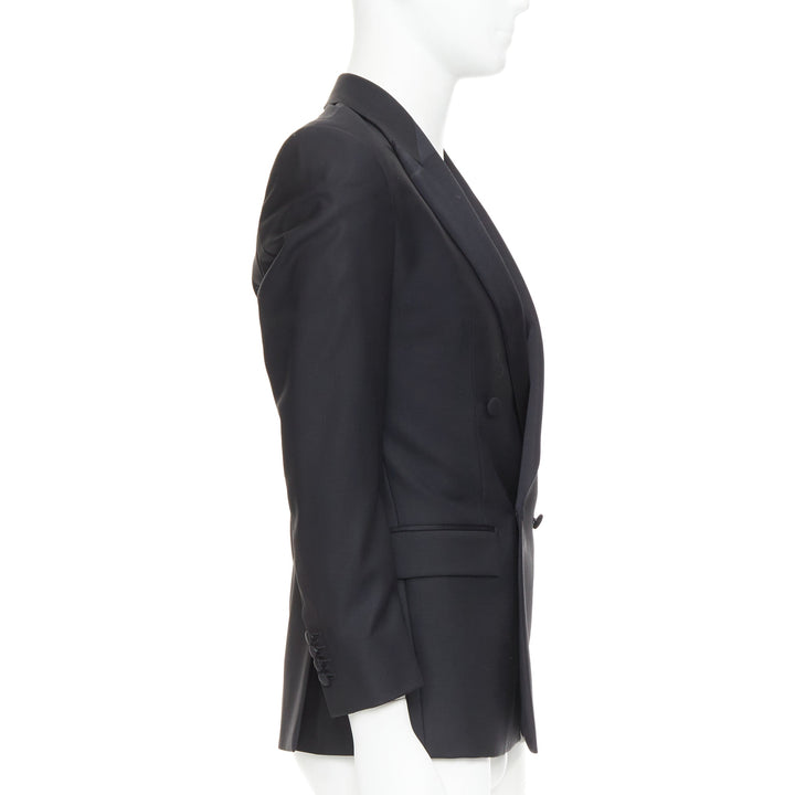 HAYWARD black wool mohair peak lapel double breasted tuxedo suit Sz36 XS