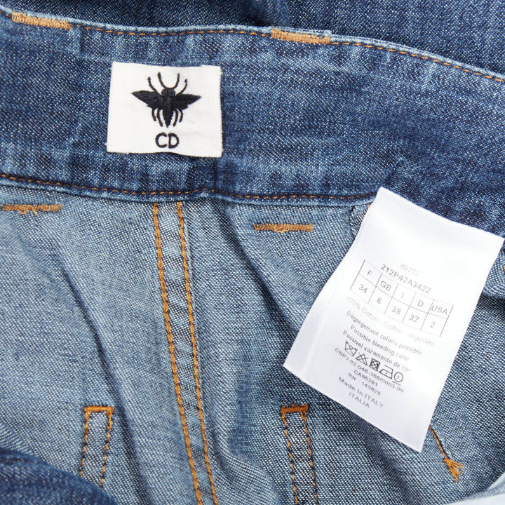 CHRISTIAN DIOR blue washed cotton braided wrap tie belt wide jeans FR34 XS