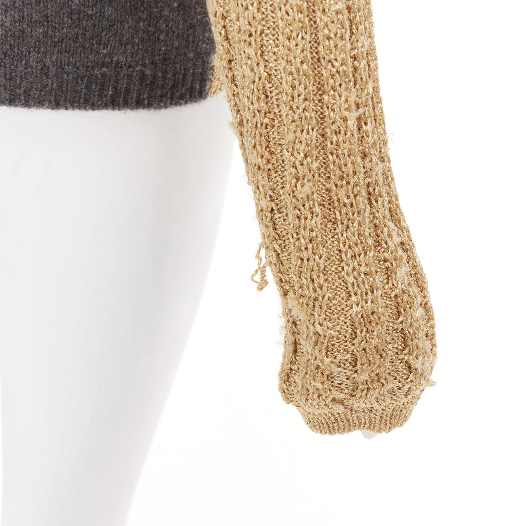 MARNI 2010 gold metallic cable knit front grey contrast back cardigan IT40 S