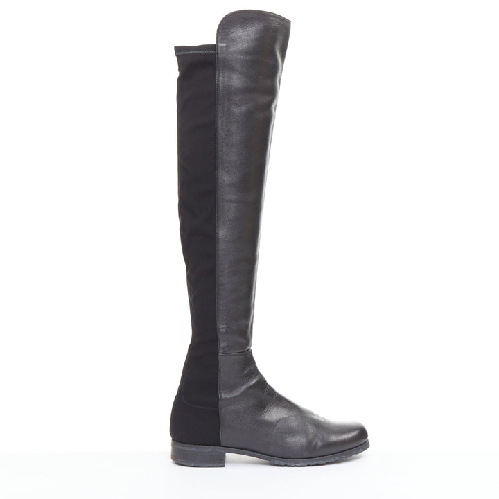 STUART WEITZMAN 5050 black leather front elastic back round toe tall boots EU38