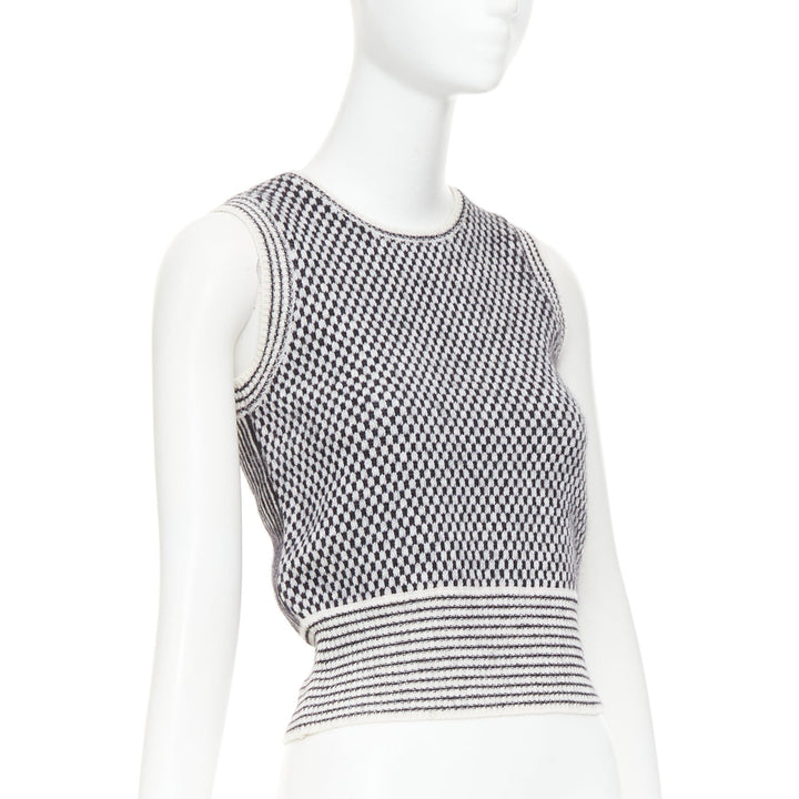 VALENTINO black cream wool mohair blend checkered striped knitted vest S